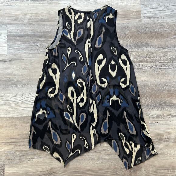 rag & bone Silk Tank Black Ikat Print Asymmetrical Hem Made in USA - Picture 3 of 8